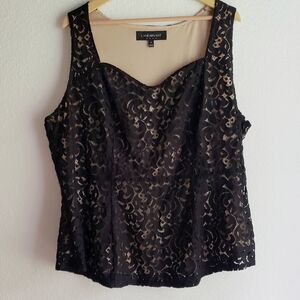 Lane Bryant Black and Nude Cotton Lace Tank Top 26 Or 4X